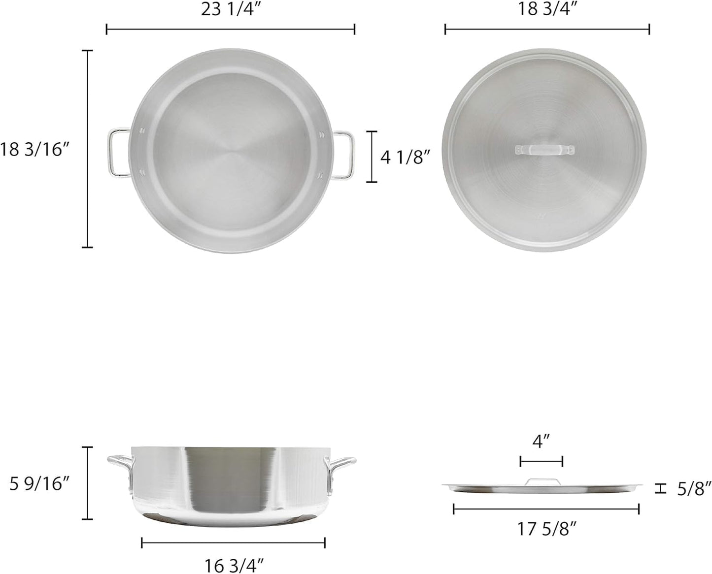 Aluminum Brazier Pot with Cover 6mm Thickness- Heavy Weight Cookware Braiser Pan Braising Pan Perfect Roasting Baking Sauteing Searing and Pan Frying Mirror-Finished