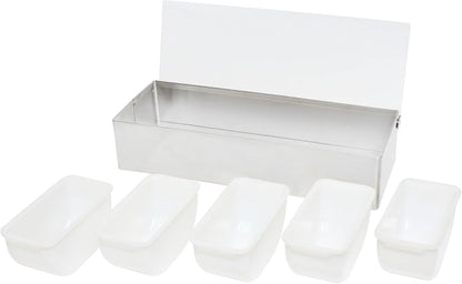 Compartment Condiment Dispenser Garnish Tray Bar Caddy Stainless Steel Body with Acrylic Hinged White Color Lid- Condiment Server Caddy Bar Garnish Holder Bar Accessories Fruit Salad