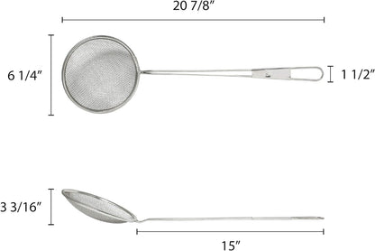 Round Reinforced Skimmer with Extra Long Handle Nickel Plated- Cooking and Frying Pasta Skimmer Spoon Frying Spoon Cooking Utensil Sets for Home Restaurant