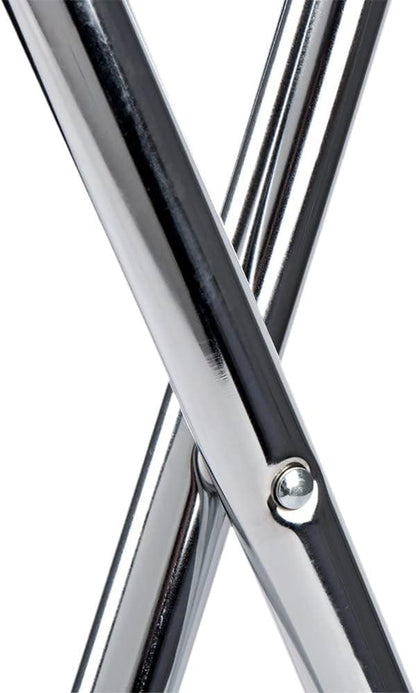 Folding Serving Tray Stand Chrome Plated Iron with Black Nylon Straps - Use at Home Hotels and Restaurants