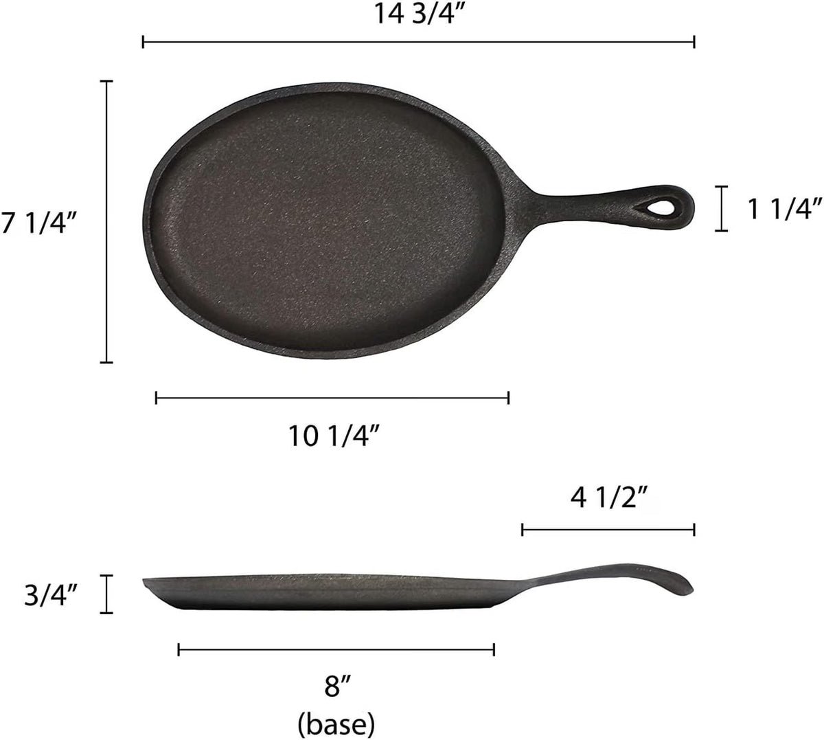 7" x 9-1/4" x 1-1/2" Cast Iron Skillet with Handle - Stackable Grill Skillet Sizzle Platter Fajita Pan Perfect for Meats Steak Fish Vegetables Home Kitchen Restaurant