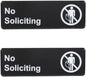 9" x 3" No Soliciting Sign with Easy Peel Self-Adhesive White on Black Color Set of 2- Door Sign Waterproof Self Adhesive Store Signs Indoor/Outdoor Warning Marker Home Business Use