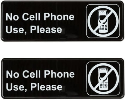 9" x 3" No Cell Phone Use Sign with Easy Peel Self-Adhesive White on Black Color Set of 2- Door Sign Waterproof Self Adhesive Store Signs Indoor/Outdoor Warning Marker Home Business Use