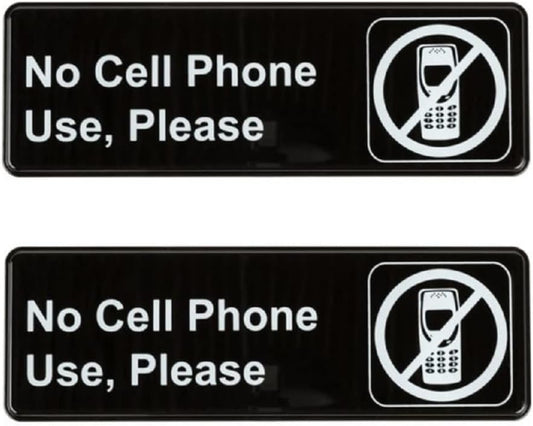 9" x 3" No Cell Phone Use Sign with Easy Peel Self-Adhesive White on Black Color Set of 2- Door Sign Waterproof Self Adhesive Store Signs Indoor/Outdoor Warning Marker Home Business Use