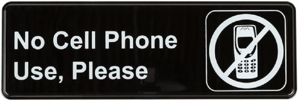 9" x 3" No Cell Phone Use Sign with Easy Peel Self-Adhesive White on Black Color Set of 2- Door Sign Waterproof Self Adhesive Store Signs Indoor/Outdoor Warning Marker Home Business Use