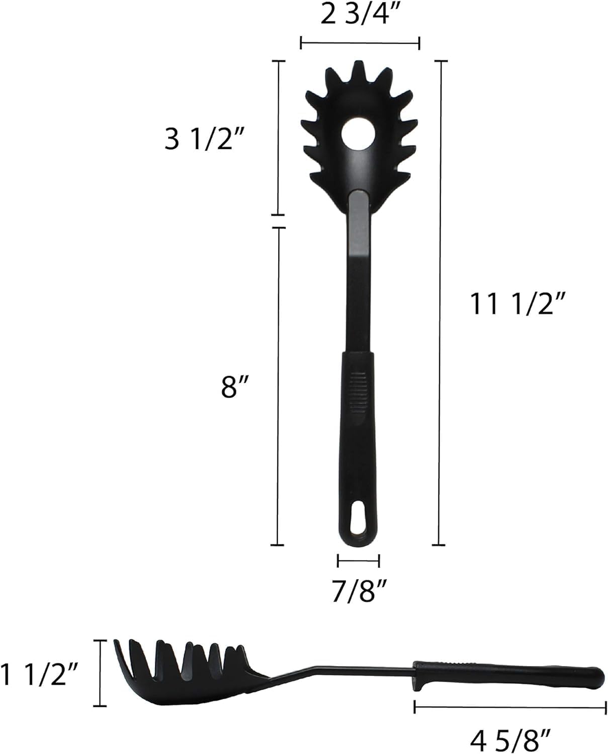 11 3/8” Spaghetti Pasta Fork Nylon Heat Resistant Black Color- Kitchen Serving Fork Noodle Spoon Server Spaghetti Strainer Best Cooking Tools Spaghetti Spoon Pasta Spoon