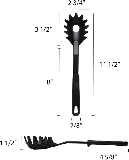 11 3/8” Spaghetti Pasta Fork Nylon Heat Resistant Black Color- Kitchen Serving Fork Noodle Spoon Server Spaghetti Strainer Best Cooking Tools Spaghetti Spoon Pasta Spoon
