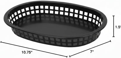 10-3/4" Oblong Fast Food Basket Plastic Set of 12- Fry Fast Food Reusable Foodservice Restaurant Diner Tray Plates Restaurant Deli Serving Chicken Burgers Sandwiches & Fries