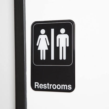 6" x 9" Restrooms Sign with Easy Peel Self-Adhesive White on Black Color Set of 2- Waterproof Self Adhesive Store Signs Indoor/Outdoor Warning Marker Home Business Use