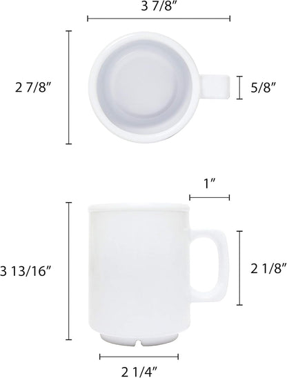 8 oz Mug Melamine Set of 12- Dishwasher Safe Break-Resistant Coffee Cup Set Reusable Plastic Cup for Latte Cappuccino Cocoa Hot Tea Mocha Home Cafe Restaurants