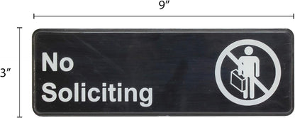 9" x 3" No Soliciting Sign with Easy Peel Self-Adhesive White on Black Color Set of 2- Door Sign Waterproof Self Adhesive Store Signs Indoor/Outdoor Warning Marker Home Business Use