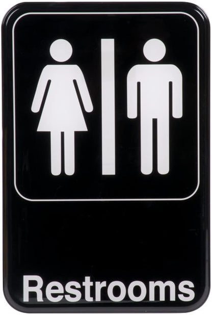 6" x 9" Restrooms Sign with Easy Peel Self-Adhesive White on Black Color Set of 2- Waterproof Self Adhesive Store Signs Indoor/Outdoor Warning Marker Home Business Use