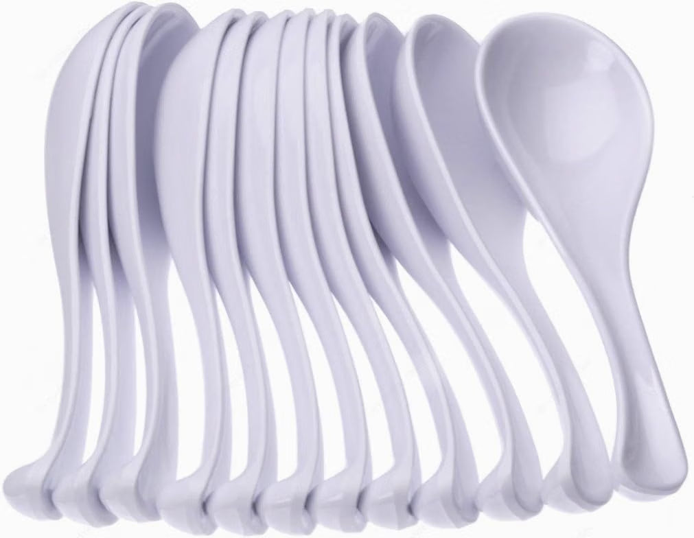 1 oz Asian Soup Spoon Melamine Set of 12 - Break-Resistant Soup Spoons, Table Spoons, Ramen Spoons, Japanese Soup Spoons for Dumpling, Miso, Pho, Wonton, Noodles
