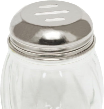 6 oz. Stainless Steel Slotted Swirl Glass Cheese Shaker Set of 12- Swirl design for Spices Parmesan Cheese Spice Shakers Salt & Pepper Shakers