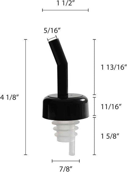 Flow Liquor Pourer with Black Collar Acrylonitrile Set of 12- Liquor Bottle Pourers Shot Dispenser Liquor Bottle Pourers Alcohol Pourers Bar Bartender Accessories