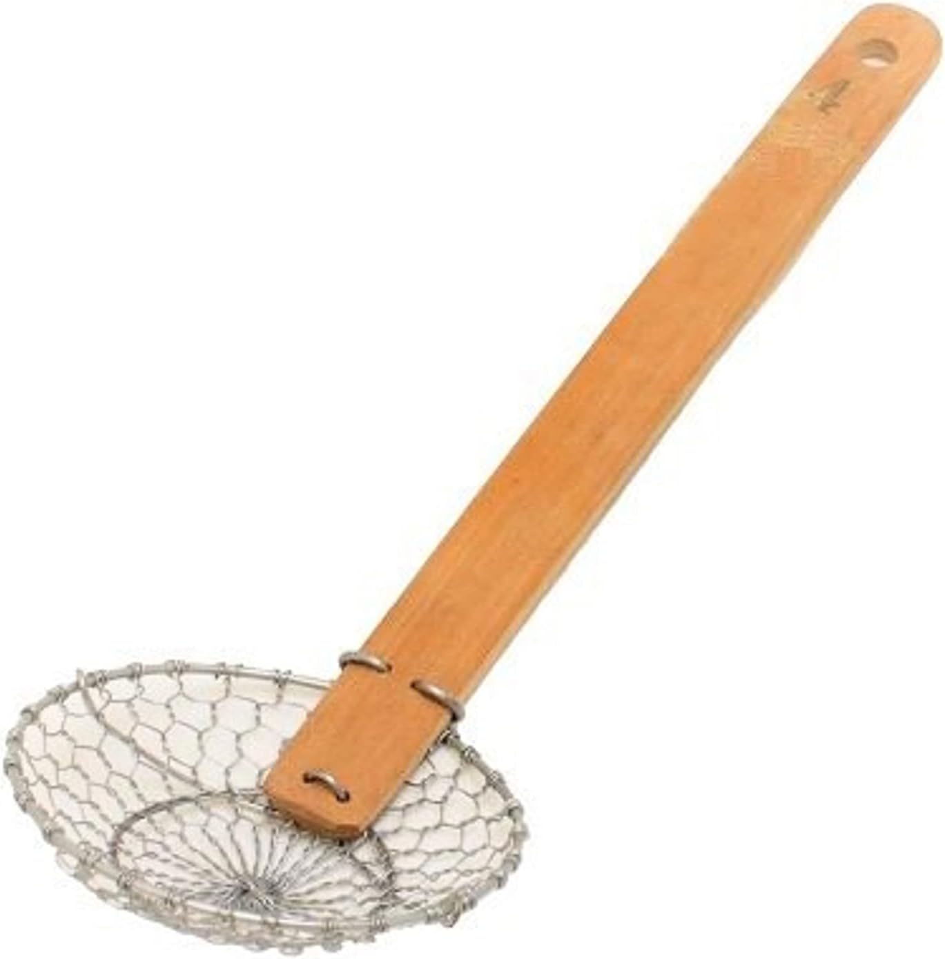 Mesh Skimmer Galvanized Steel with Natural Bamboo Handle- Spider Strainer Ladle Kitchen Frying Food Pasta Spaghetti for Cooking and Frying Pasta Strainer Spoon