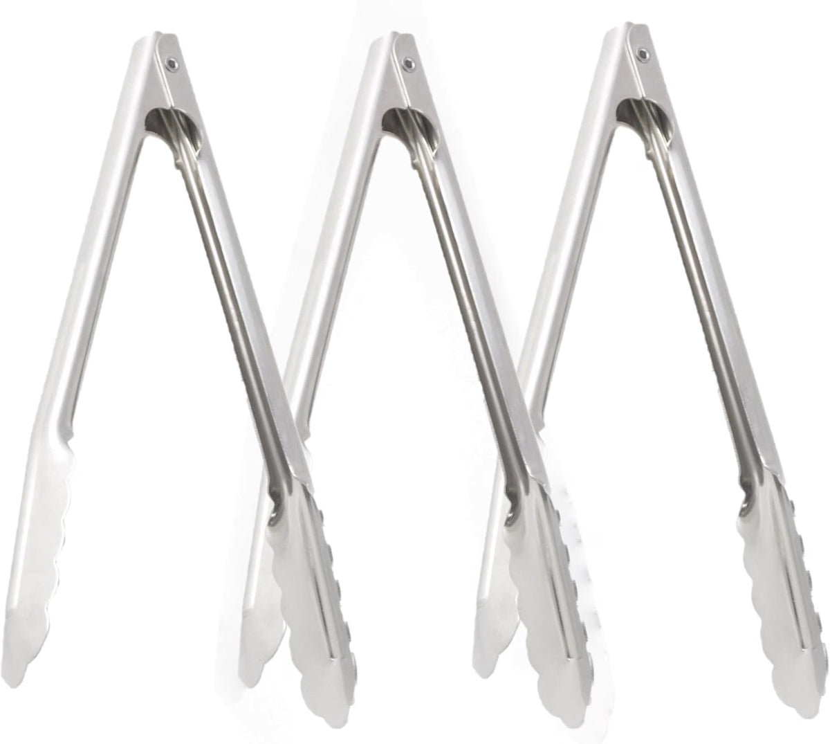 Stainless Steel Coiled Spring Utility Tong Extra Heavy Duty Set of 3- Kitchen Tongs Metal Food Tongs Premium Stainless Steel Tongs for Cooking Food Salad Grilling Barbecue BBQ Buffet