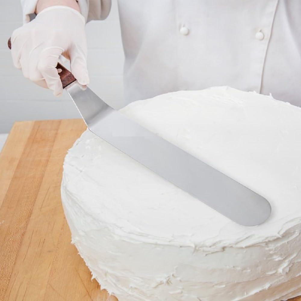 9-1/2" Flexible Offset Spatula Stainless Steel with Wood Handle- Butter Cake Cream Spatulas Icing Frosting Spreader Cake Decorating Spatulas for Professional or Home Baking