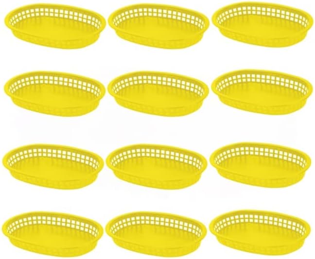 Fast Food Basket Plastic Set of 12- Fry Fast Food Reusable Foodservice Restaurant Diner Tray Plates Restaurant Deli Serving Chicken Burgers Sandwiches & Fries