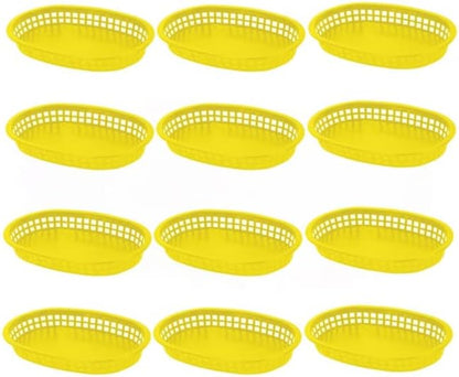 Fast Food Basket Plastic Set of 12- Fry Fast Food Reusable Foodservice Restaurant Diner Tray Plates Restaurant Deli Serving Chicken Burgers Sandwiches & Fries