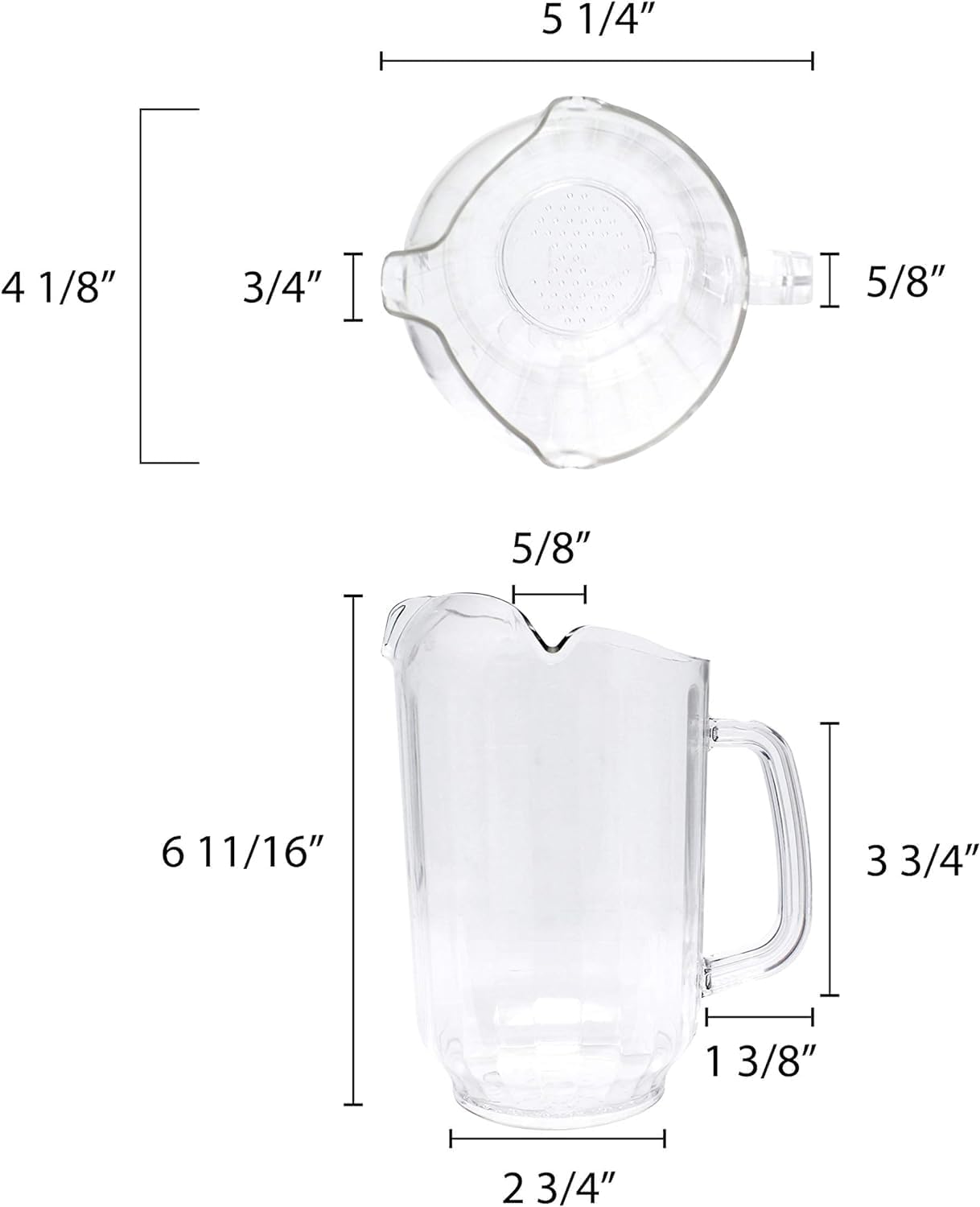 Three Spouts Water Pitcher Polycarbonate Clear Color Set of 2 - Beverage Serveware Carafe Clear Pitcher for Mimosa Bar Brunch Cold Water Juice Milk Iced Tea Lemonade