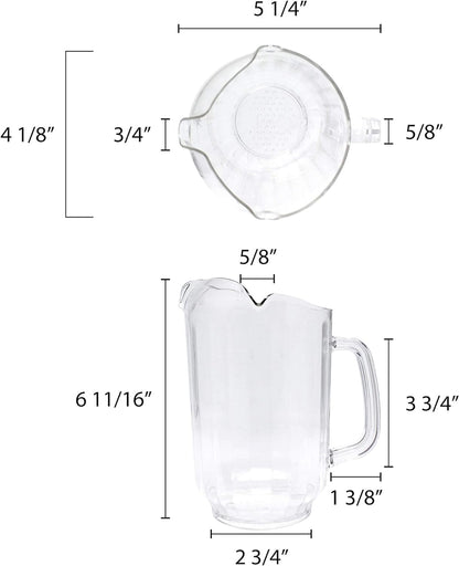Three Spouts Water Pitcher Polycarbonate Clear Color Set of 2 - Beverage Serveware Carafe Clear Pitcher for Mimosa Bar Brunch Cold Water Juice Milk Iced Tea Lemonade