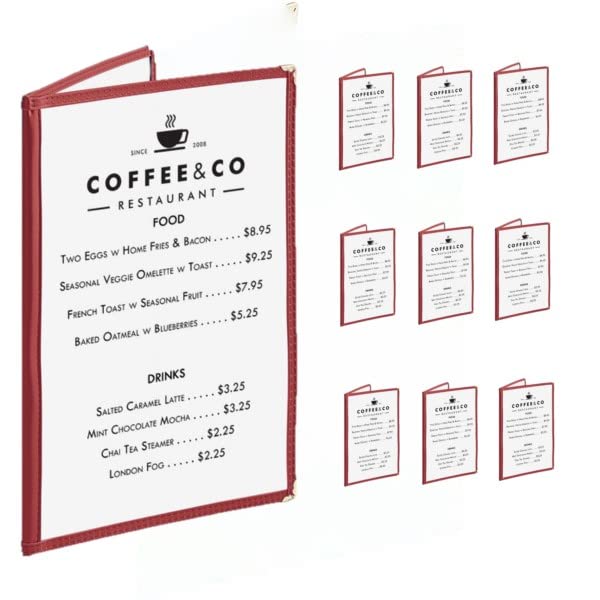 8-1/2” x 11” Double Fold Restaurant Menu Covers 2 Page 4 View Set of 10- Crystal Clear Menu Covers Fits A4 Size Paper Menu Sleeve Folder Menu Book Holders for Bar Cafe Restaurant