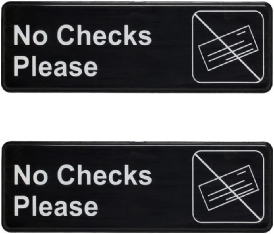 9" x 3" No Checks Please Sign with Easy Peel Self-Adhesive Red on White Color Set of 2- Door Sign Waterproof Self Adhesive Store Signs Indoor/Outdoor Warning Marker Home Business Use