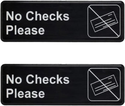 9" x 3" No Checks Please Sign with Easy Peel Self-Adhesive Red on White Color Set of 2- Door Sign Waterproof Self Adhesive Store Signs Indoor/Outdoor Warning Marker Home Business Use