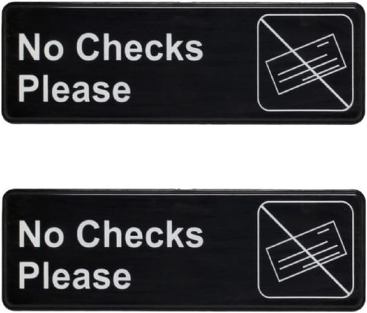 9" x 3" No Checks Please Sign with Easy Peel Self-Adhesive Red on White Color Set of 2- Door Sign Waterproof Self Adhesive Store Signs Indoor/Outdoor Warning Marker Home Business Use