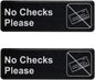 9" x 3" No Checks Please Sign with Easy Peel Self-Adhesive Red on White Color Set of 2- Door Sign Waterproof Self Adhesive Store Signs Indoor/Outdoor Warning Marker Home Business Use