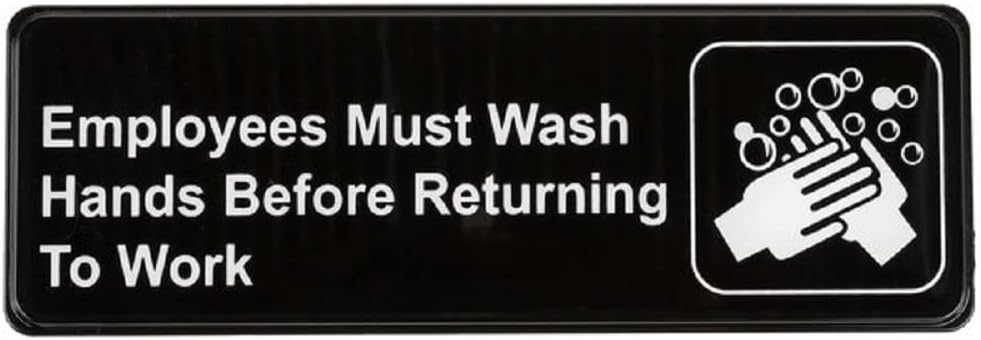 9" x 3" Employees Must Wash Hands Sign with Easy Peel Self-Adhesive White on Black Color Set of 2- Door Sign Waterproof Self Adhesive Store Signs Indoor/Outdoor Warning Marker Home Business Use