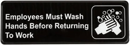 9" x 3" Employees Must Wash Hands Sign with Easy Peel Self-Adhesive White on Black Color Set of 2- Door Sign Waterproof Self Adhesive Store Signs Indoor/Outdoor Warning Marker Home Business Use