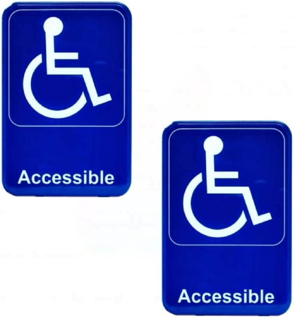 6" x 9" Wheelchair Accessible Restroom Sign with Easy Peel Self-Adhesive White on Blue Color Set of 2- Waterproof Self Adhesive Store Signs Indoor/Outdoor Warning Marker Home Business Use
