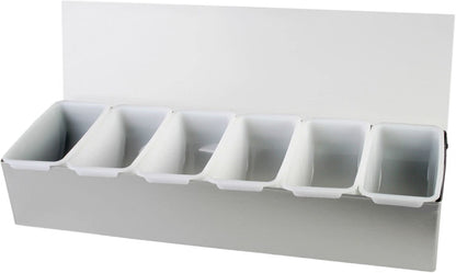 Compartment Condiment Dispenser Garnish Tray Bar Caddy Stainless Steel Body with Acrylic Hinged White Color Lid- Condiment Server Caddy Bar Garnish Holder Bar Accessories Fruit Salad