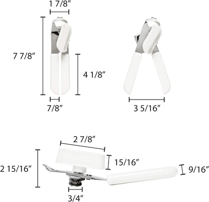 8" x 2" x 2-1/2" Manual Can Opener Iron Plated with White Color Plastic Handle - Built-in Bottle Cap Remover Handheld Easy Turn Knob Manual Hand Held Can Opener