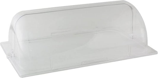 21-1/9" x 14-1/4" x 7-1/3" Roll Top Chafer Cover Opens on both ends Clear Color- Food Pan Cover Pastry Cover Display Cover Serving Platter Cover Clear Food Pan Cover