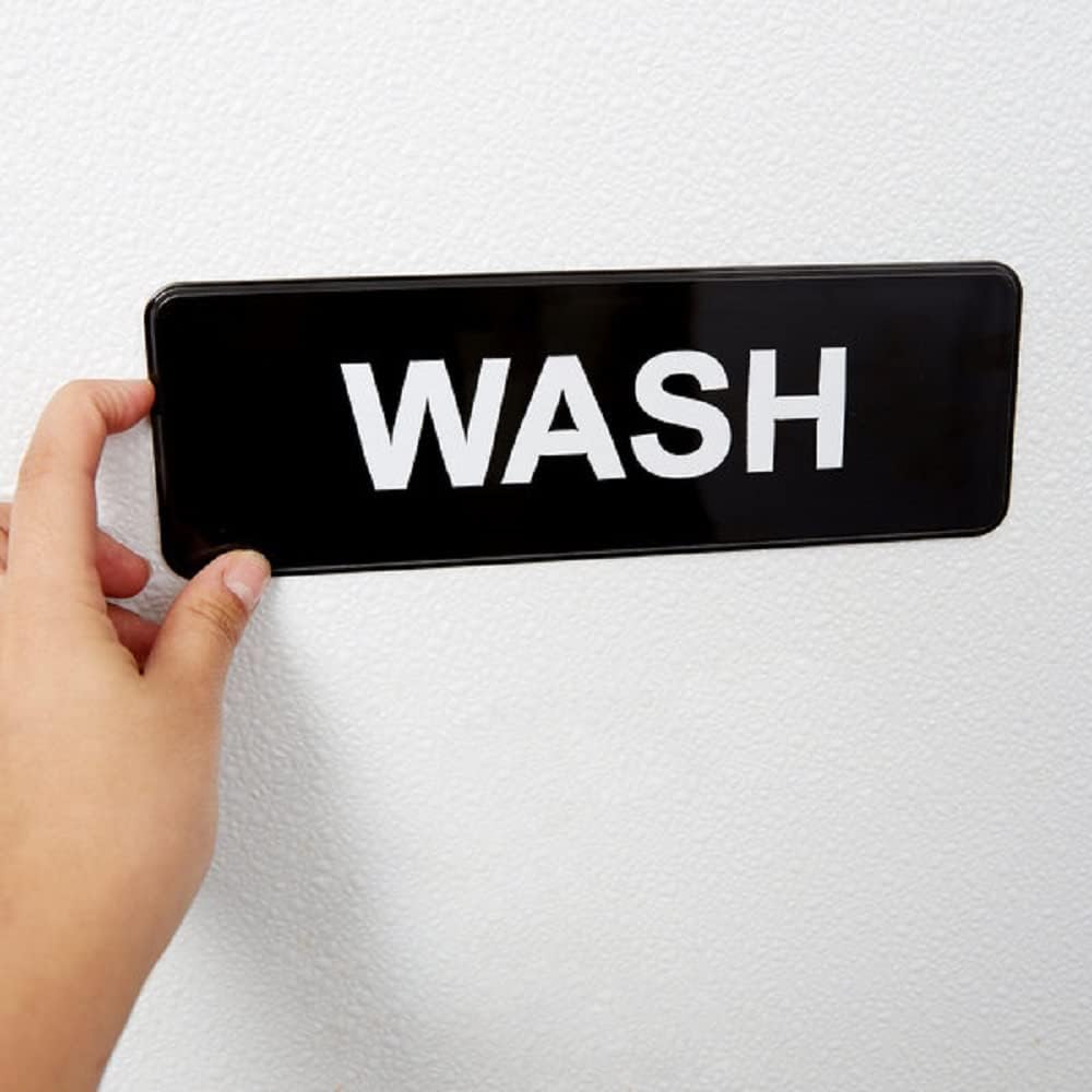 9" x 3" Wash Sign with Easy Peel Self-Adhesive White on Black Color Set of 2- Door Sign Waterproof Self Adhesive Store Signs Indoor/Outdoor Warning Marker Home Business Use