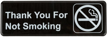 9" x 3" Thank you For Not Smoking Sign with Easy Peel Self-Adhesive White on Black Color Set of 2- Door Sign Waterproof Self Adhesive Store Signs Indoor/Outdoor Warning Marker Home Business Use