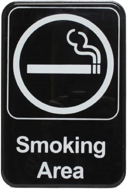 6" x 9" Smoking Area Sign with Easy Peel Self-Adhesive White on Black Color Set of 2- Waterproof Self Adhesive Store Signs Indoor/Outdoor Warning Marker Home Business Use