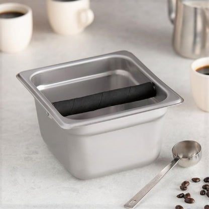 Deep Commercial Grade Stainless Steel Coffee Knock Box with Rubber Knock Bar 0.6mm Thickness- Durable Barista Espresso Knock Box Perfect for Restaurant Cafes Home