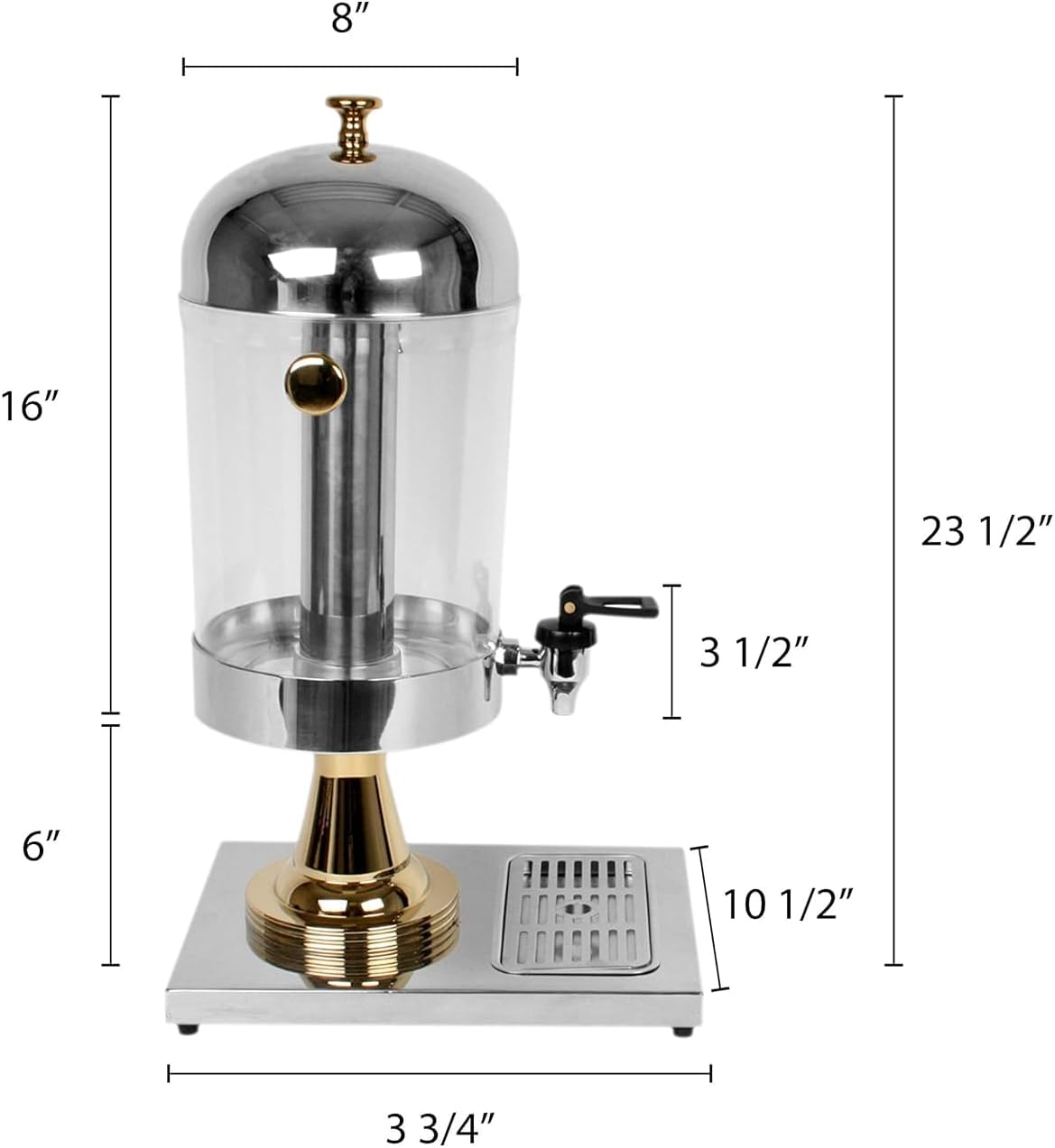 2.2 Gallon Stainless Steel Beverage Dispenser with Gold Accented Knobs- Leak Proof Drink Dispenser for Lemonade Sangria Tea Water Drink BBQ Picnic Pool Party Events Home Parties