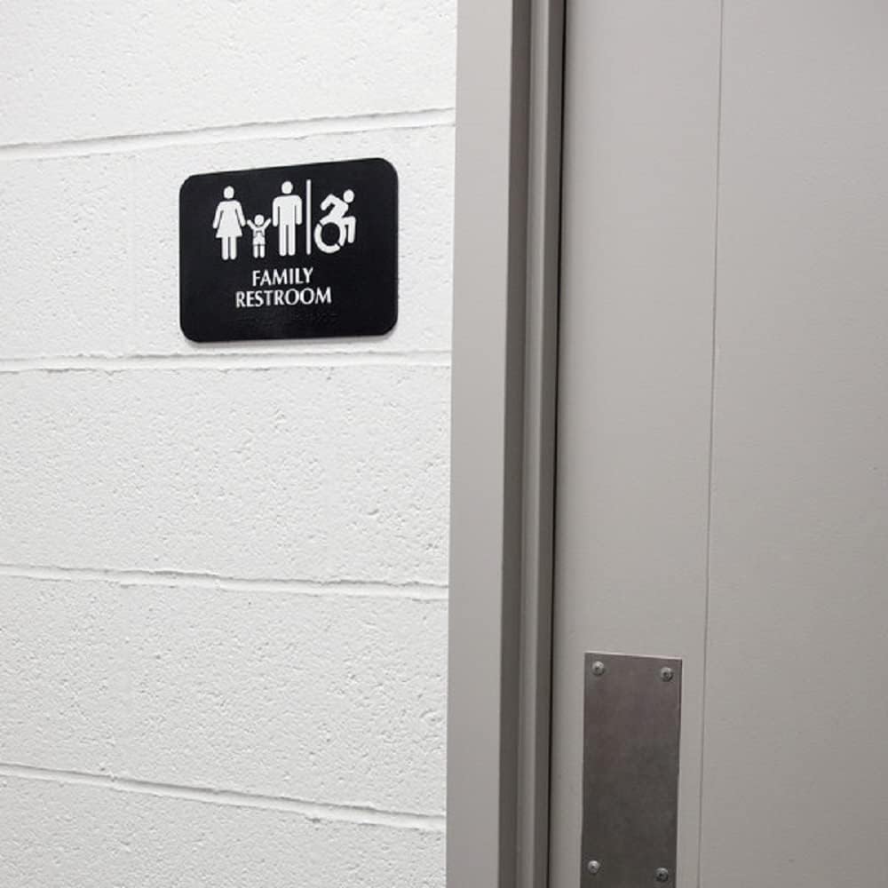 9" x 6" Family Restroom/Accessible Restroom Sign with Braille with Easy Peel Self-Adhesive White on Black Color Set of 2- Door Sign Waterproof Self Adhesive Store Signs Indoor/Outdoor Warning Marker Home Business Use