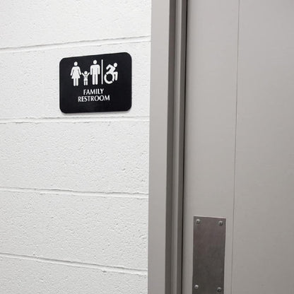9" x 6" Family Restroom/Accessible Restroom Sign with Braille with Easy Peel Self-Adhesive White on Black Color Set of 2- Door Sign Waterproof Self Adhesive Store Signs Indoor/Outdoor Warning Marker Home Business Use