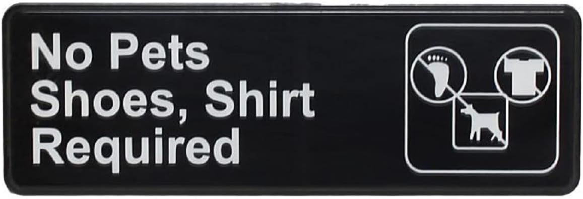 9" x 3" No Pets/Shoes, Shirt Required Sign with Easy Peel Self-Adhesive White on Black Color Set of 2- Door Sign Waterproof Self Adhesive Store Signs Indoor/Outdoor Warning Marker Home Business Use