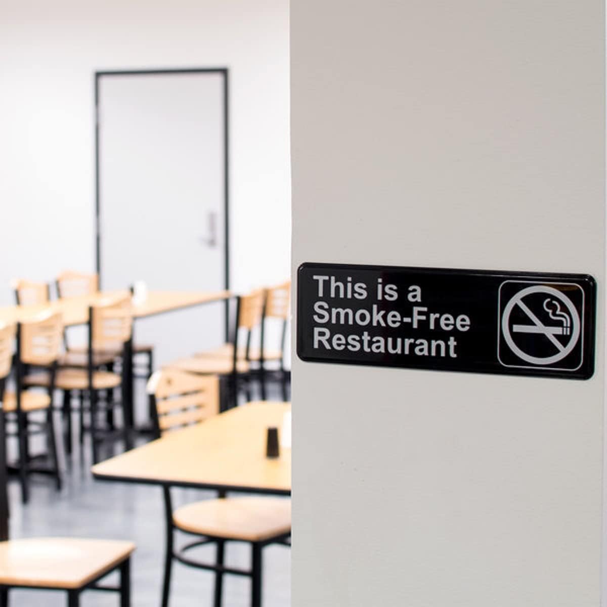 9" x 3" This is a Smoke-Free Restaurant Sign with Easy Peel Self-Adhesive White on Black Color Set of 2- Door Sign Waterproof Self Adhesive Store Signs Indoor/Outdoor Warning Marker Home Business Use