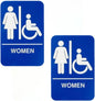 6" x 9" Women/ Wheelchair Accessible Restroom Sign with Braille Easy Peel Self-Adhesive White on Blue Color Set of 2- Waterproof Self Adhesive Store Signs Indoor/Outdoor Warning Marker Home Business Use