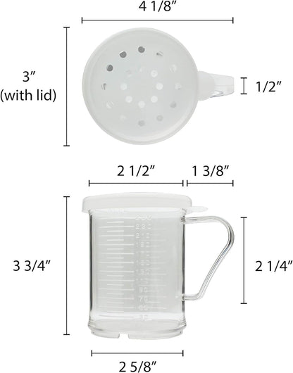 10 oz Polycarbonate Dredger with Handle 3 Snap-On Polycarbonate lids Set of 12- Dredge Shaker Spice Shaker
