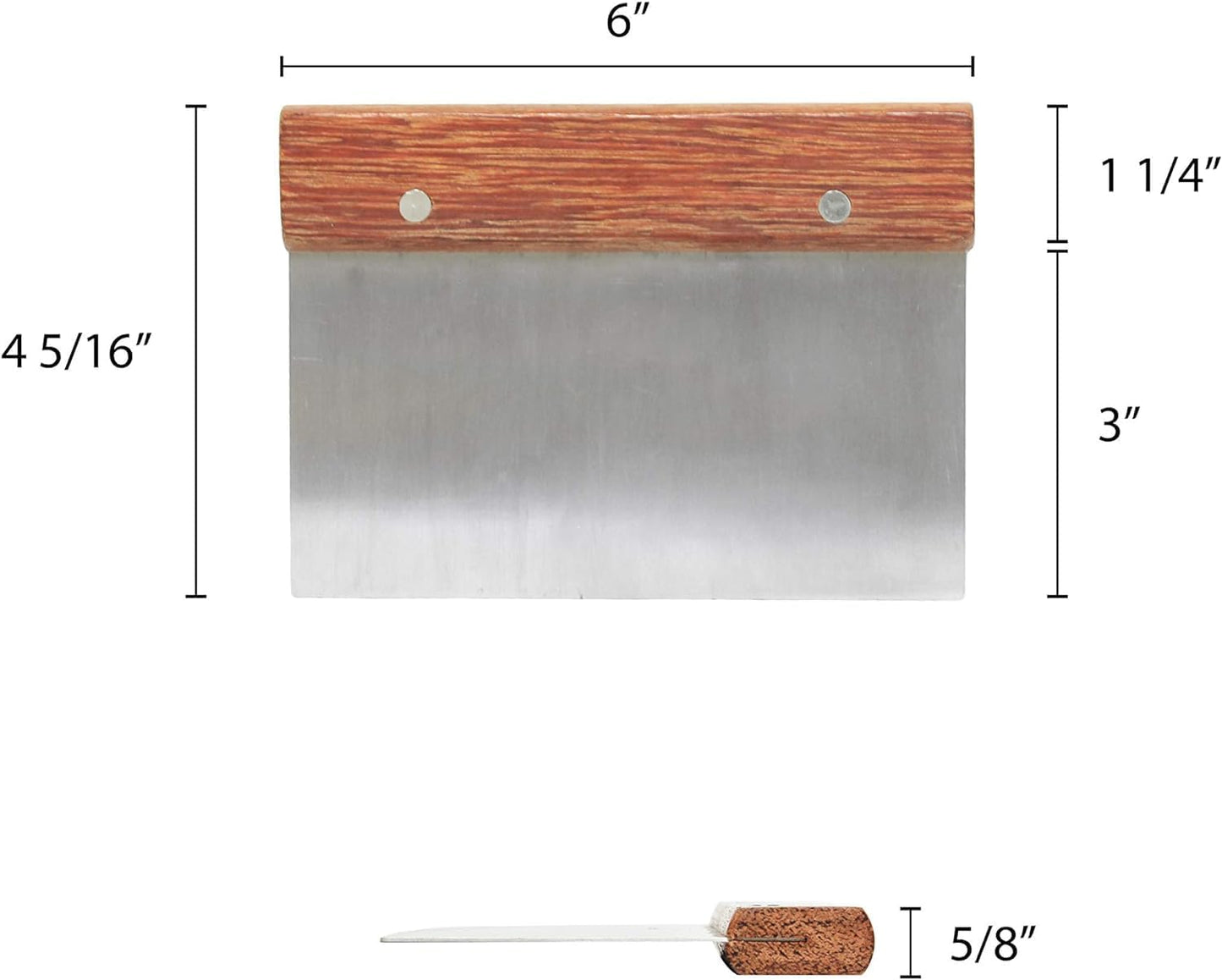 6" x 4" Dough Scraper Stainless Steel Blade with Wooden Handle- Multipurpose Food Scrappers Dough Cutter for Bread Dough Cake Fondant Icing Baking Cooking