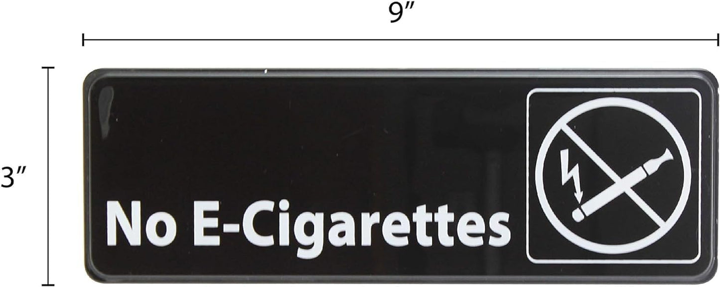 9" x 3" No E-Cigarettes Sign with Easy Peel Self-Adhesive White on Black Color Set of 2- Door Sign Waterproof Self Adhesive Store Signs Indoor/Outdoor Warning Marker Home Business Use